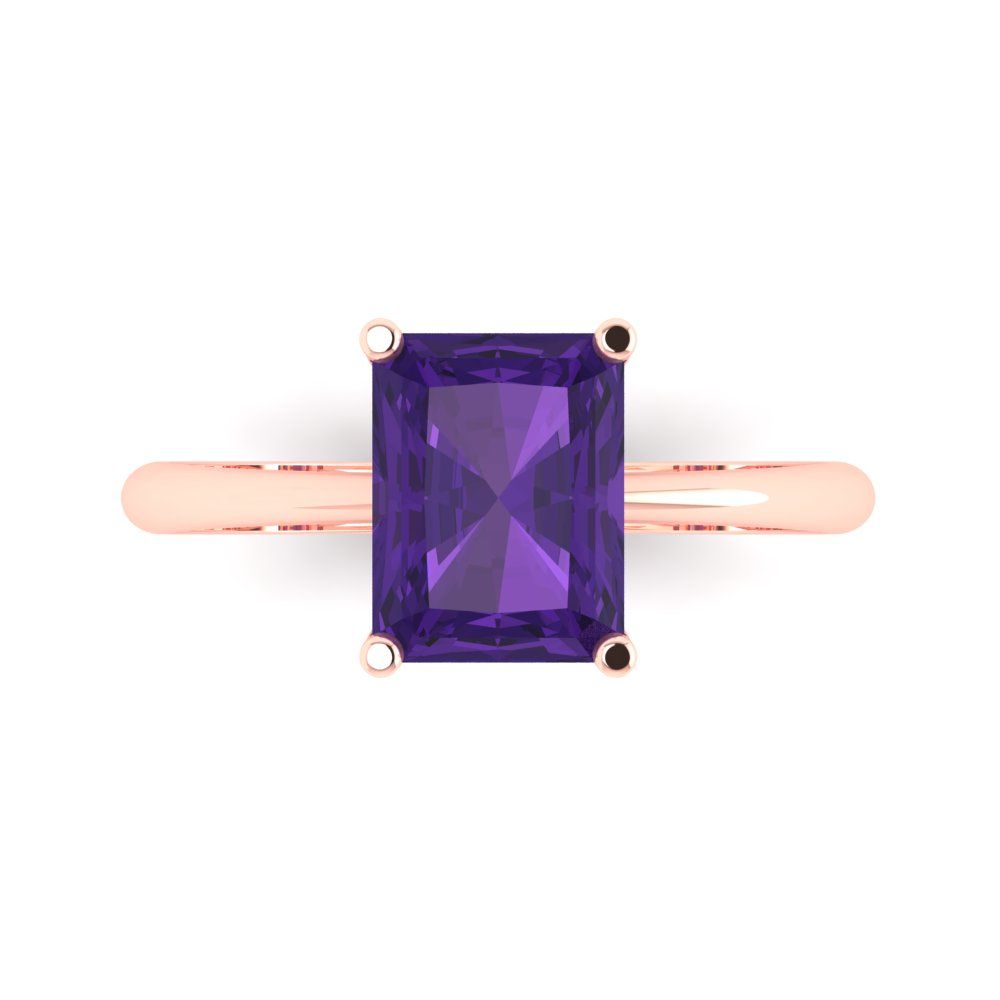 2.5 cttw Natural Amethyst Solitaire  Engagement Ring - Solid Gold (Radiant Cut,8.5x6.5mm)