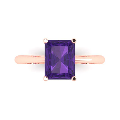 2.5 cttw Natural Amethyst Solitaire  Engagement Ring - Solid Gold (Radiant Cut,8.5x6.5mm)