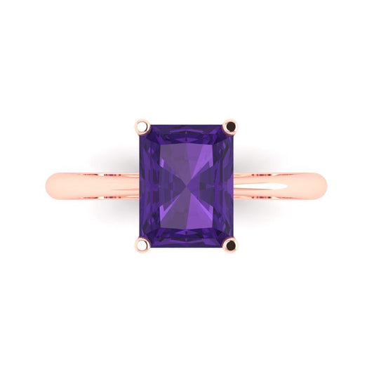 2.5 cttw Natural Amethyst Solitaire  Engagement Ring - Solid Rose Gold (VVS1, Radiant Cut,8.5x6.5mm)