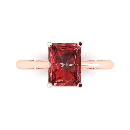 2.5 cttw Natural Garnet Solitaire  Engagement Ring - Solid Rose Gold (VVS1, Radiant Cut,8.5x6.5mm)