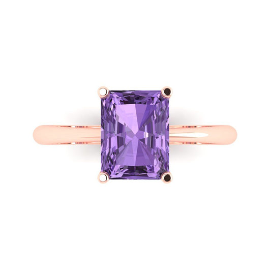 2.5 cttw Simulated Alexandrite Solitaire  Engagement Ring - Solid Rose Gold (VVS1, Radiant Cut,8.5x6.5mm)