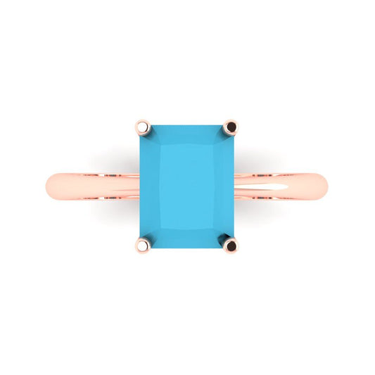 2.5 cttw Simulated Turquoise Solitaire  Engagement Ring - Solid Rose Gold (VVS1, Radiant Cut,8.5x6.5mm)