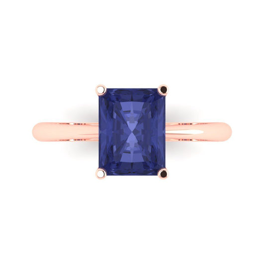 2.5 cttw Simulated Tanzanite Solitaire  Engagement Ring - Solid Rose Gold (VVS1, Radiant Cut,8.5x6.5mm)