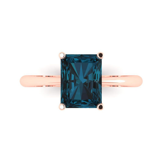 2.5 cttw Natural London Blue Topaz Solitaire  Engagement Ring - Solid Rose Gold (VVS1, Radiant Cut,8.5x6.5mm)