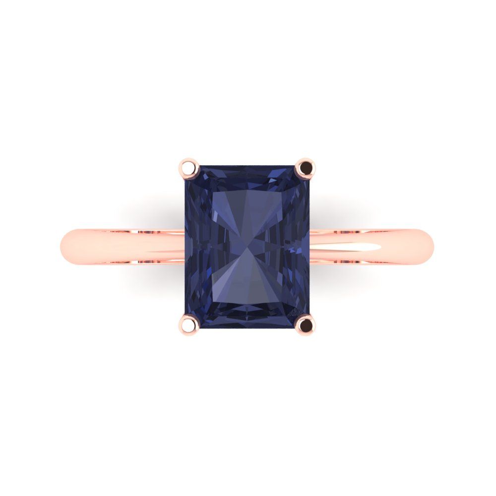 2.5 cttw Simulated Blue Sapphire Solitaire  Engagement Ring - Solid Gold (Radiant Cut,8.5x6.5mm)