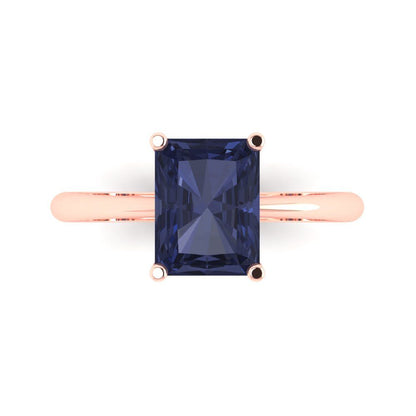 2.5 cttw Simulated Blue Sapphire Solitaire  Engagement Ring - Solid Gold (Radiant Cut,8.5x6.5mm)