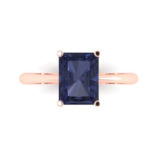 2.5 cttw Simulated Blue Sapphire Solitaire  Engagement Ring - Solid Rose Gold (VVS1, Radiant Cut,8.5x6.5mm)