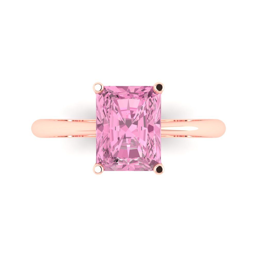 2.5 cttw Zirconia Simulated Pink Diamond Solitaire  Engagement Ring - Solid Gold (VVS1, Radiant Cut,8.5x6.5mm)