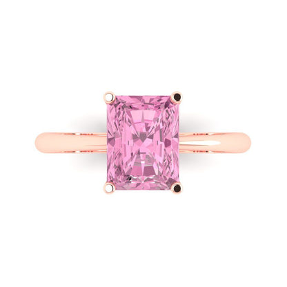 2.5 cttw Zirconia Simulated Pink Diamond Solitaire  Engagement Ring - Solid Gold (VVS1, Radiant Cut,8.5x6.5mm)