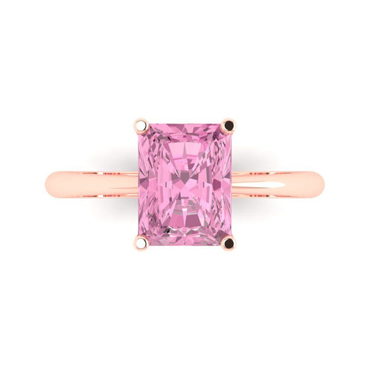 2.5 cttw Zirconia Simulated Pink Diamond Solitaire  Engagement Ring - Solid Rose Gold (VVS1, Radiant Cut,8.5x6.5mm)