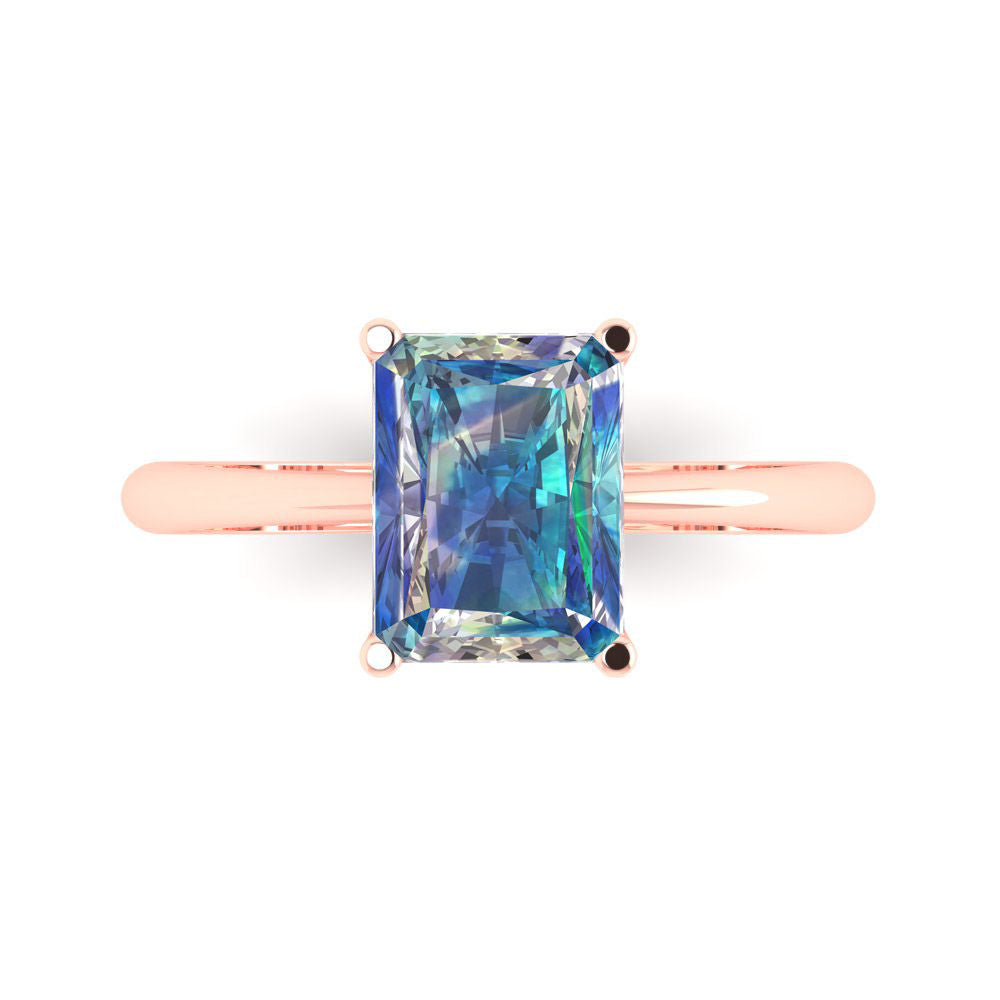 2.5 cttw Blue Moissanite Solitaire  Engagement Ring - Solid Gold (Radiant Cut,8.5x6.5mm)