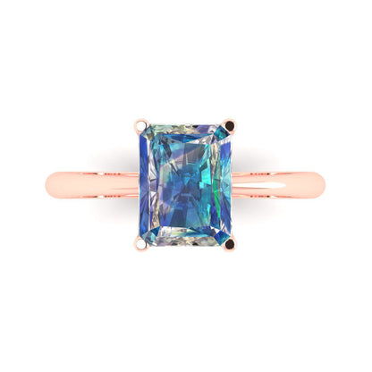 2.5 cttw Blue Moissanite Solitaire  Engagement Ring - Solid Gold (Radiant Cut,8.5x6.5mm)