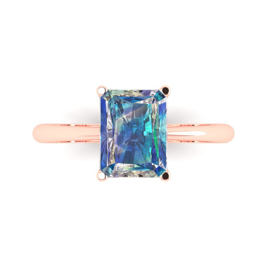 2.5 cttw Blue Moissanite Solitaire  Engagement Ring - Solid Rose Gold (VVS1, Radiant Cut,8.5x6.5mm)