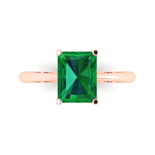 2.5 cttw Simulated Emerald Solitaire  Engagement Ring - Solid Rose Gold (VVS1, Radiant Cut,8.5x6.5mm)