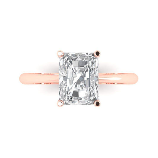 2.5 cttw White Sapphire Solitaire  Engagement Ring - Solid Rose Gold (VVS1, Radiant Cut,8.5x6.5mm)