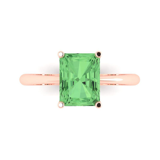 2.5 cttw Zirconia Simulated Green Diamond Solitaire  Engagement Ring - Solid Rose Gold (VVS1, Radiant Cut,8.5x6.5mm)