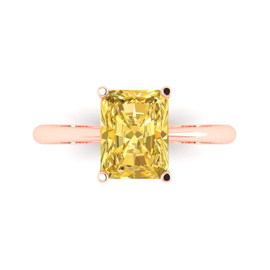 2.5 cttw Zirconia Simulated Yellow Diamond Solitaire  Engagement Ring - Solid Rose Gold (VVS1, Radiant Cut,8.5x6.5mm)
