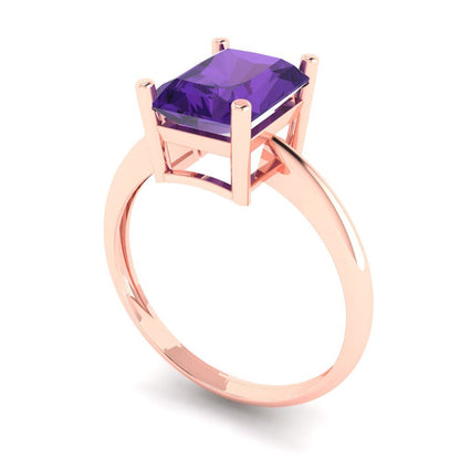 2.5 cttw Natural Amethyst Solitaire  Engagement Ring - Solid Gold (Radiant Cut,8.5x6.5mm)