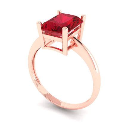 2.5ct Radiant Cut Red Ruby CZ VVS1 Classic Wedding Engagement Bridal Promise Designer Ring Solid 14k Rose Gold