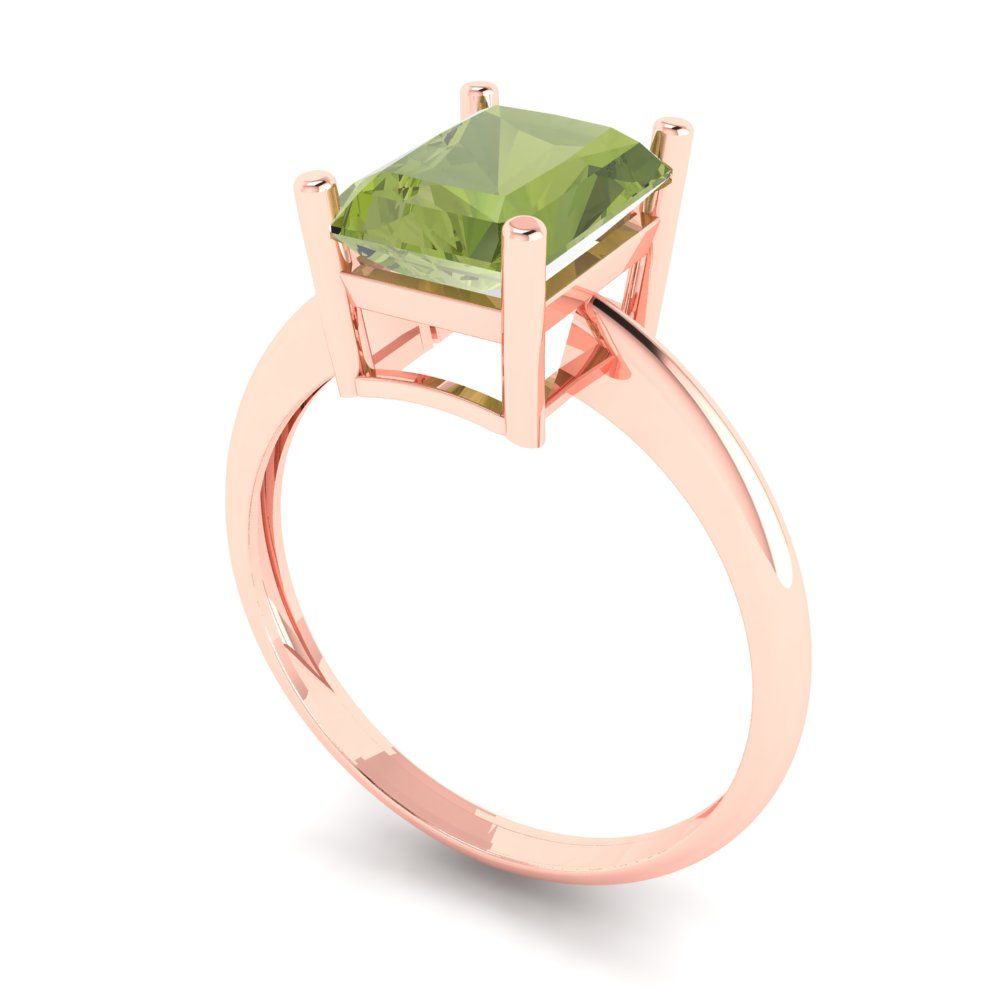 2.5 cttw Natural Peridot Solitaire  Engagement Ring - Solid Rose Gold (VVS1, Radiant Cut,8.5x6.5mm)