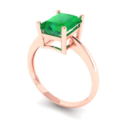 2.5 cttw Simulated Emerald Solitaire  Engagement Ring - Solid Rose Gold (VVS1, Radiant Cut,8.5x6.5mm)