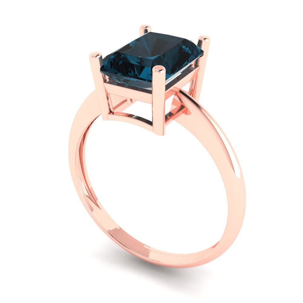 2.5 cttw Natural London Blue Topaz Solitaire  Engagement Ring - Solid Gold (Radiant Cut,8.5x6.5mm)