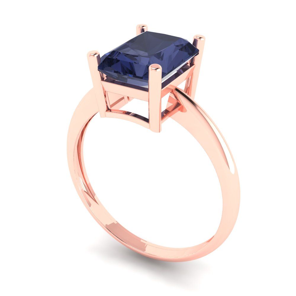 2.5 cttw Simulated Blue Sapphire Solitaire  Engagement Ring - Solid Gold (Radiant Cut,8.5x6.5mm)
