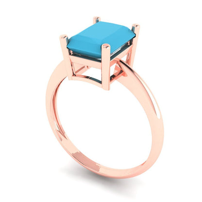 2.5 cttw Simulated Turquoise Solitaire  Engagement Ring - Solid Gold (Radiant Cut,8.5x6.5mm)