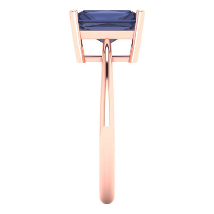 2.5 cttw Simulated Blue Sapphire Solitaire  Engagement Ring - Solid Gold (Radiant Cut,8.5x6.5mm)