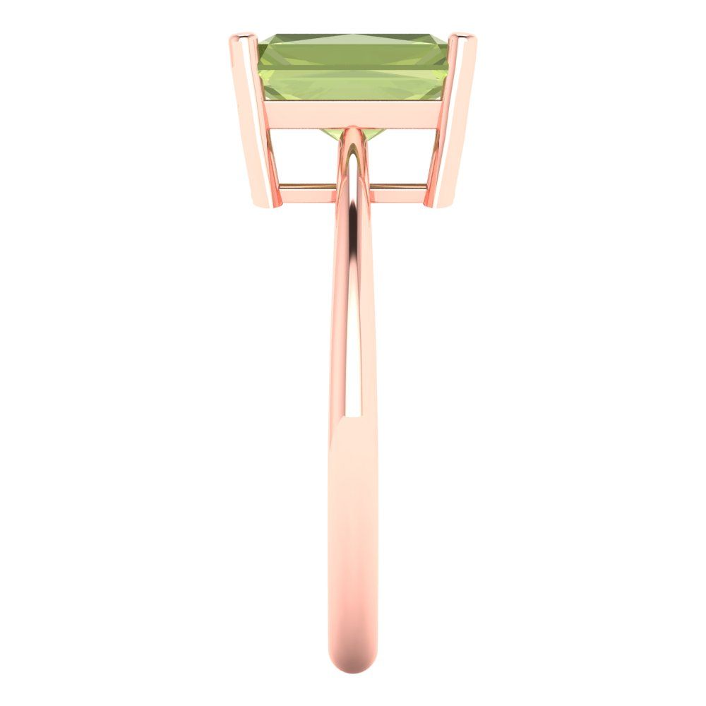 2.5 cttw Natural Peridot Solitaire  Engagement Ring - Solid Rose Gold (VVS1, Radiant Cut,8.5x6.5mm)