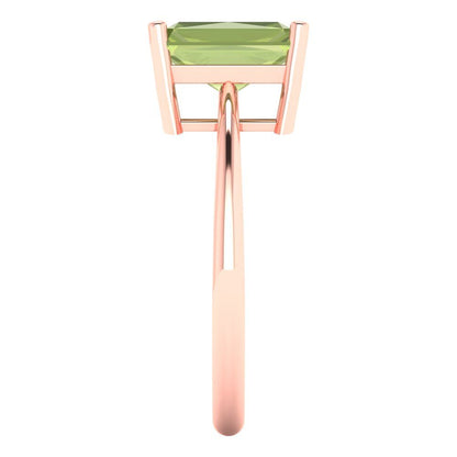 2.5 cttw Natural Peridot Solitaire  Engagement Ring - Solid Rose Gold (VVS1, Radiant Cut,8.5x6.5mm)