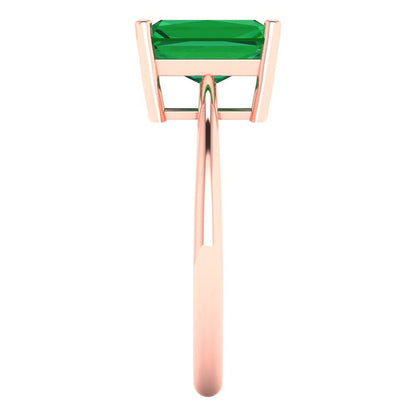 2.5 cttw Simulated Emerald Solitaire  Engagement Ring - Solid Rose Gold (VVS1, Radiant Cut,8.5x6.5mm)