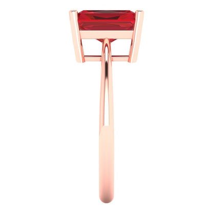 2.5ct Radiant Cut Red Ruby CZ VVS1 Classic Wedding Engagement Bridal Promise Designer Ring Solid 14k Rose Gold