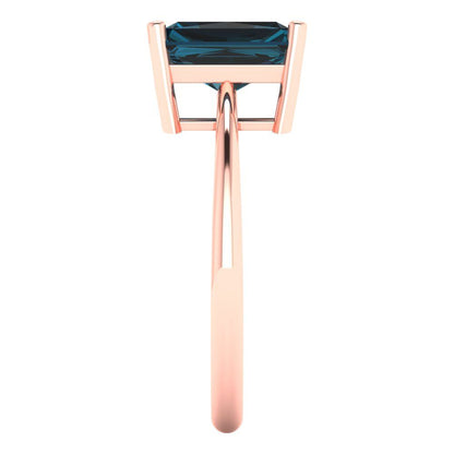 2.5 cttw Natural London Blue Topaz Solitaire  Engagement Ring - Solid Gold (Radiant Cut,8.5x6.5mm)