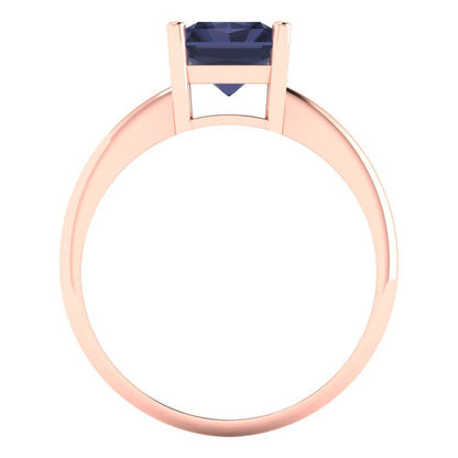 2.5 cttw Simulated Blue Sapphire Solitaire  Engagement Ring - Solid Gold (Radiant Cut,8.5x6.5mm)