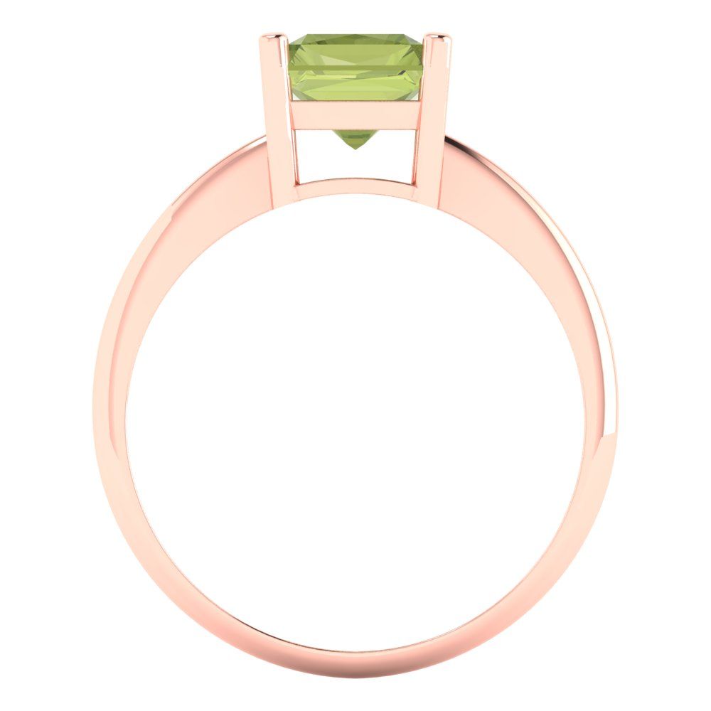 2.5 cttw Natural Peridot Solitaire  Engagement Ring - Solid Rose Gold (VVS1, Radiant Cut,8.5x6.5mm)