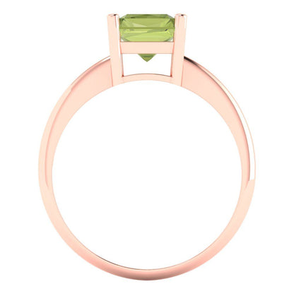 2.5 cttw Natural Peridot Solitaire  Engagement Ring - Solid Rose Gold (VVS1, Radiant Cut,8.5x6.5mm)