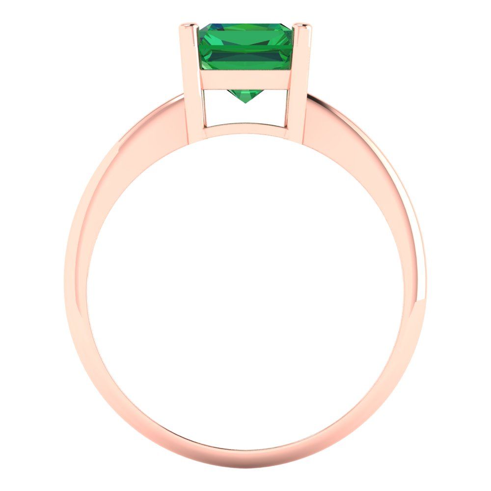 2.5 cttw Simulated Emerald Solitaire  Engagement Ring - Solid Rose Gold (VVS1, Radiant Cut,8.5x6.5mm)