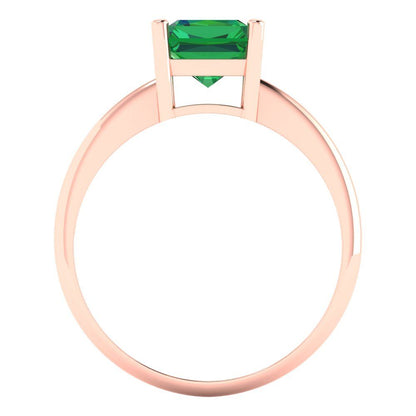 2.5 cttw Simulated Emerald Solitaire  Engagement Ring - Solid Rose Gold (VVS1, Radiant Cut,8.5x6.5mm)