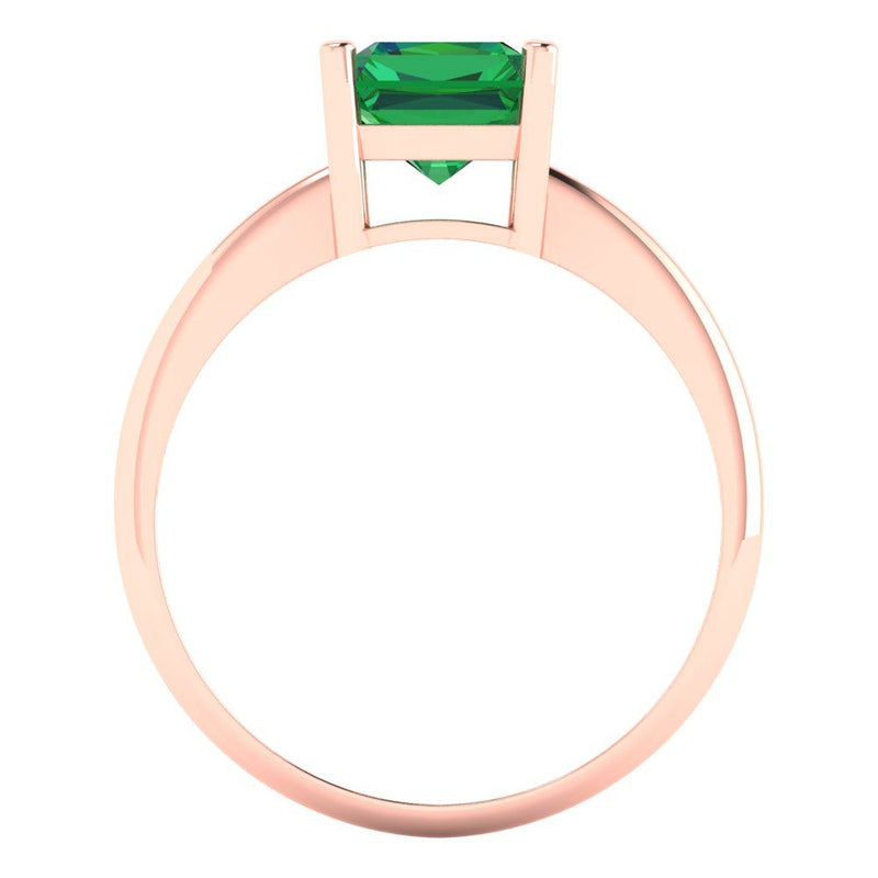 2.5 ct Brilliant Radiant Cut Simulated Emerald Stone Rose Gold Solitaire Ring
