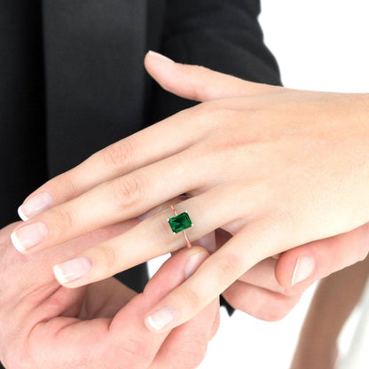 2.5 cttw Simulated Emerald Solitaire  Engagement Ring - Solid Rose Gold (VVS1, Radiant Cut,8.5x6.5mm)