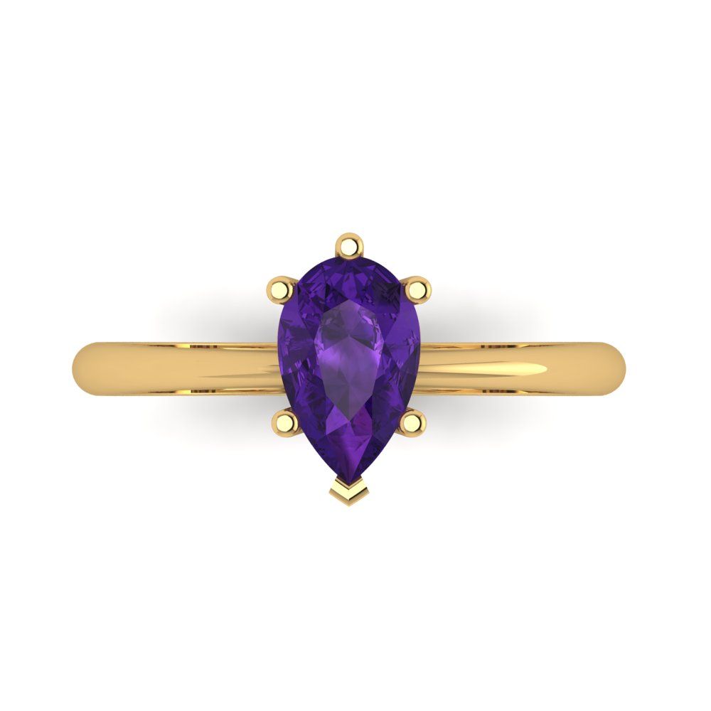 1 cttw Natural Amethyst Solitaire  Engagement Ring - Solid Gold (Pear Cut,8x5mm)