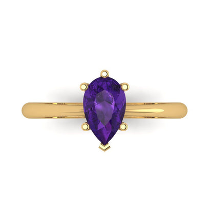 1 cttw Natural Amethyst Solitaire  Engagement Ring - Solid Gold (Pear Cut,8x5mm)