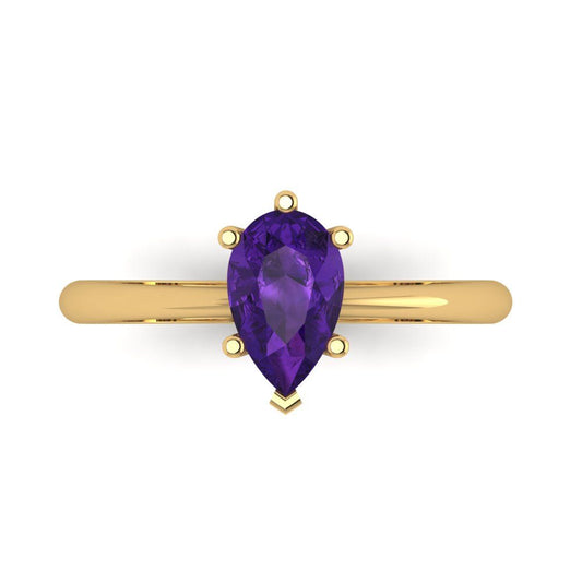 1 cttw Natural Amethyst Solitaire  Engagement Ring - Solid Yellow Gold (VVS1, Pear Cut,8x5mm)