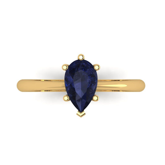 1 cttw Simulated Blue Sapphire Solitaire  Engagement Ring - Solid Yellow Gold (VVS1, Pear Cut,8x5mm)