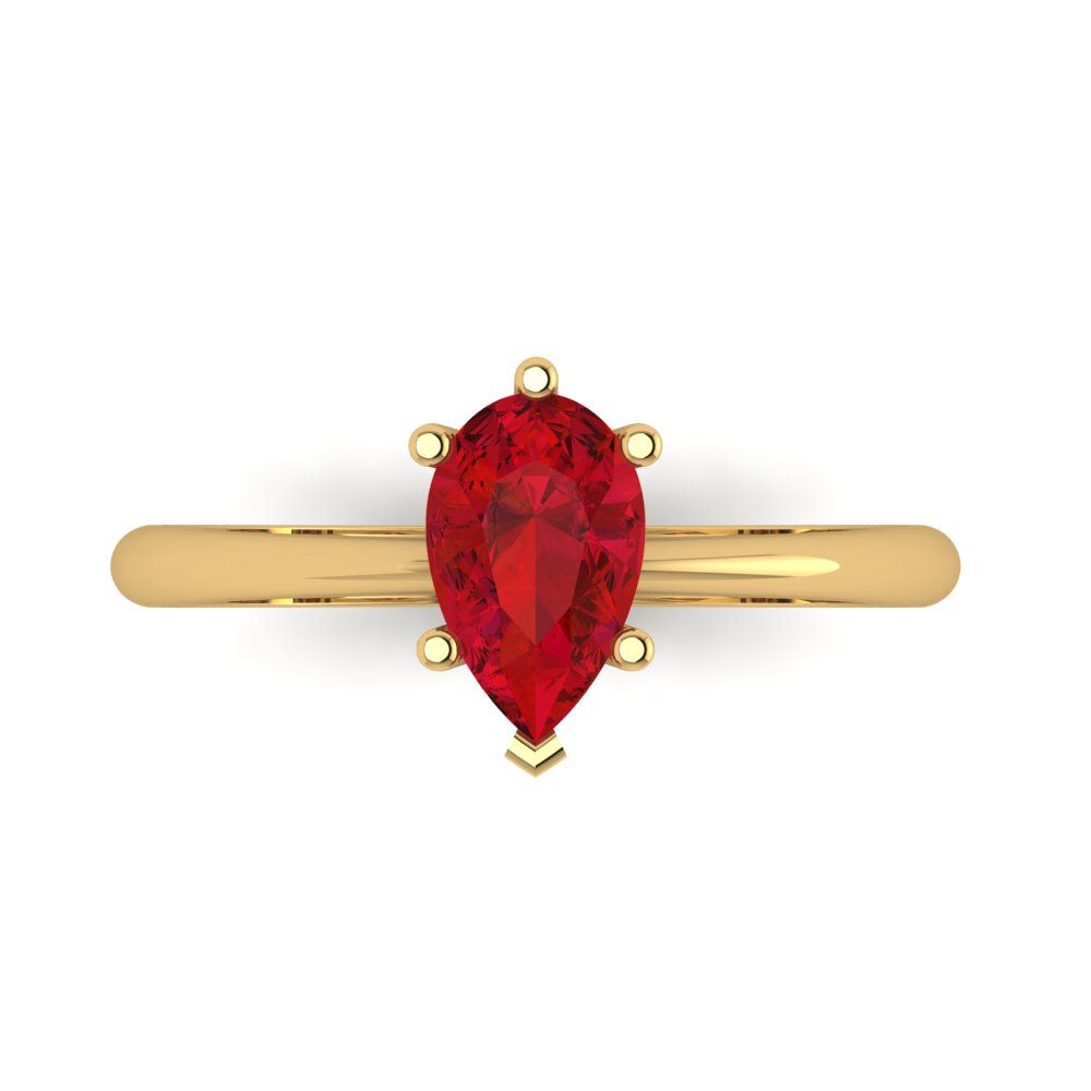 1 cttw Simulated Ruby Solitaire  Engagement Ring - Solid Yellow Gold (VVS1, Pear Cut,8x5mm)