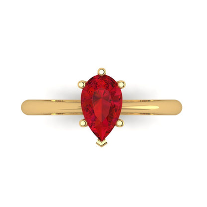1 cttw Simulated Ruby Solitaire  Engagement Ring - Solid Yellow Gold (VVS1, Pear Cut,8x5mm)