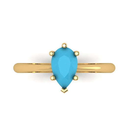 1 cttw Simulated Turquoise Solitaire  Engagement Ring - Solid Yellow Gold (VVS1, Pear Cut,8x5mm)