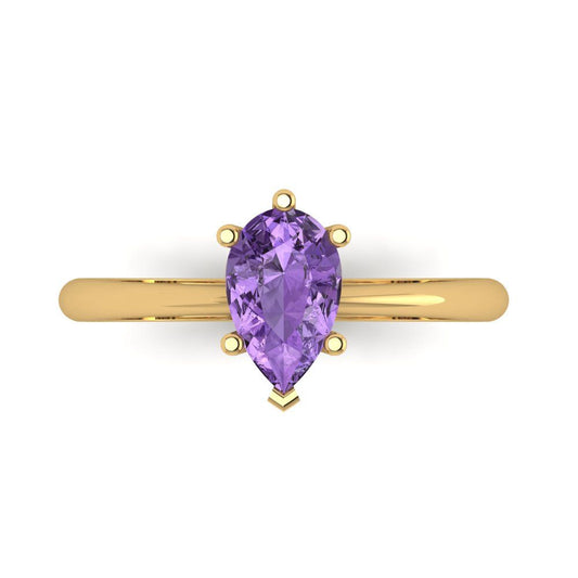 1 cttw Simulated Alexandrite Solitaire  Engagement Ring - Solid Yellow Gold (VVS1, Pear Cut,8x5mm)