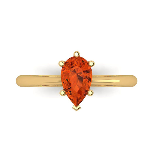 1 cttw Zirconia Simulated Red Diamond Solitaire  Engagement Ring - Solid Yellow Gold (VVS1, Pear Cut,8x5mm)